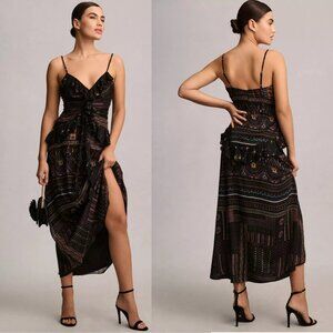 Anthropologie Let Me Be Sheer Printed V-Neck Midi Dress XXSP new with tag